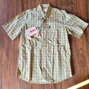 NWT Beretta Men's Green Beige Plaid Short Sleeve Button Up Shirt